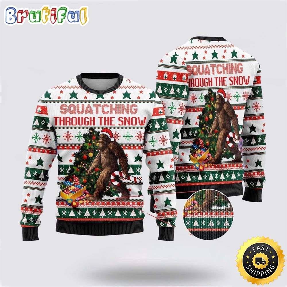 Bigfoot Christmas Candy Cane Ugly Christmas Sweater