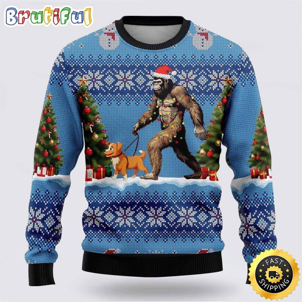 Bigfoot Christmas Dog Ugly Christmas Sweater