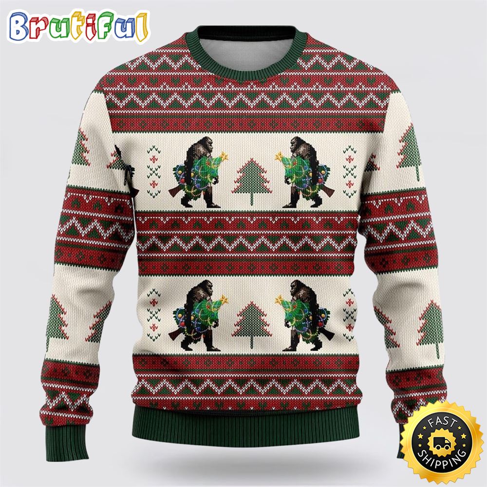 Bigfoot Christmas Tree Ugly Christmas Sweater