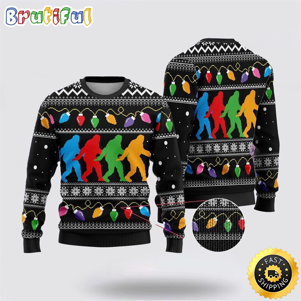 Bigfoot Color Party Ugly Christmas Sweater