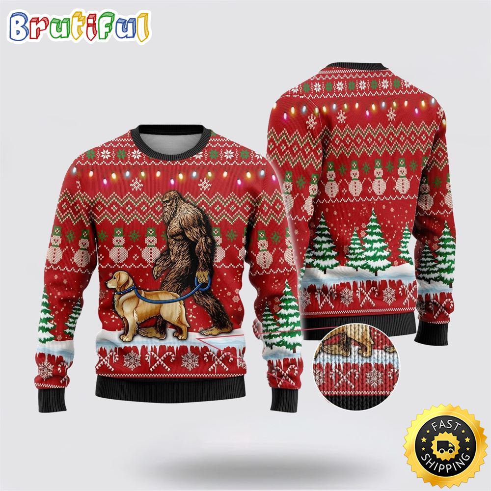 Bigfoot Goes To Spend Christmas With Boxes Ugly Christmas Sweater