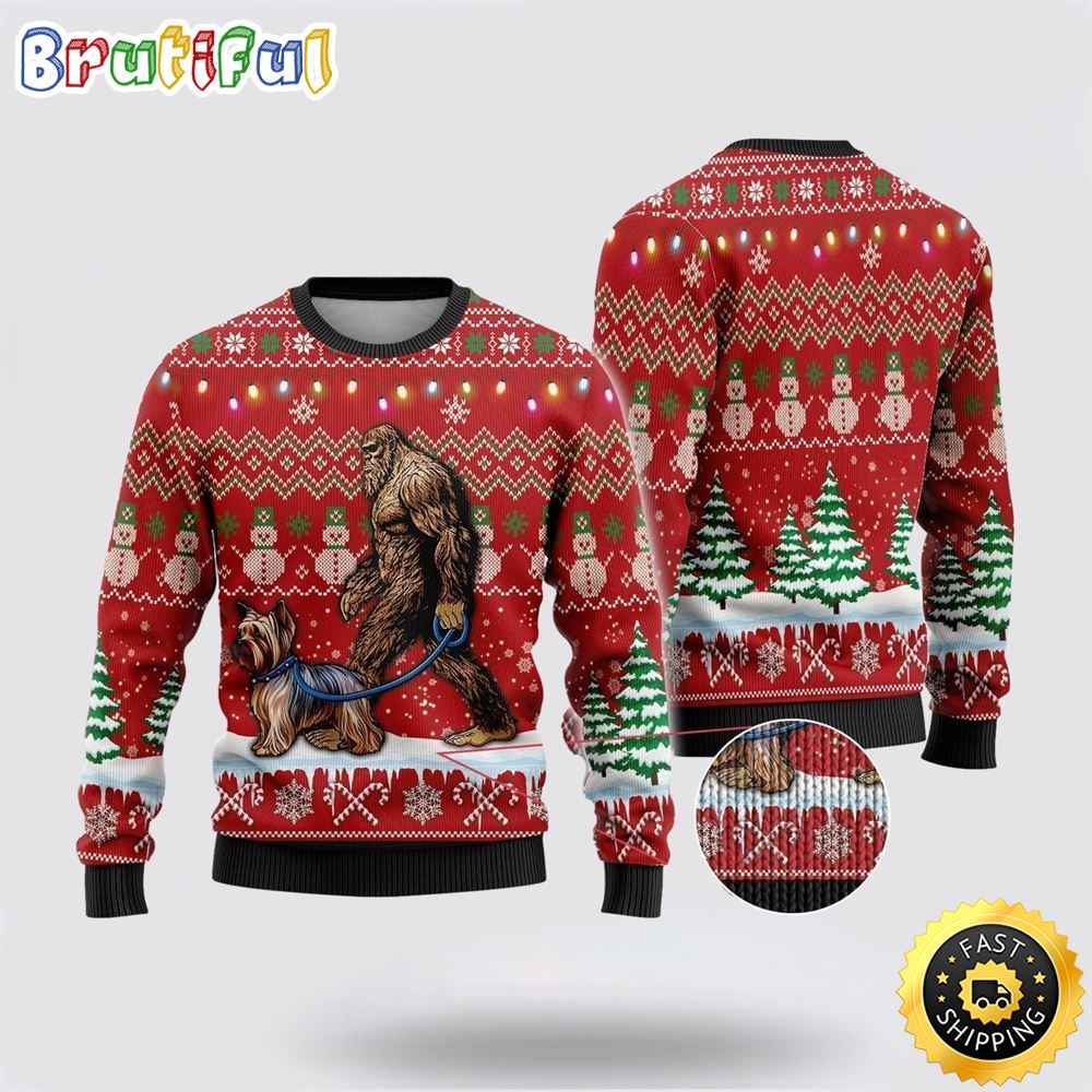 Bigfoot Goes To Spend Christmas With Dachshund Ugly Christmas Sweater