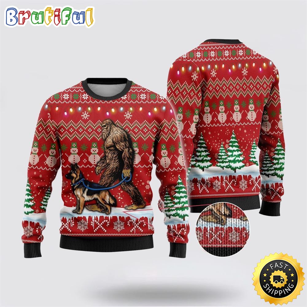 Bigfoot Goes To Spend Christmas With English Bulldog Ugly Christmas Sweater