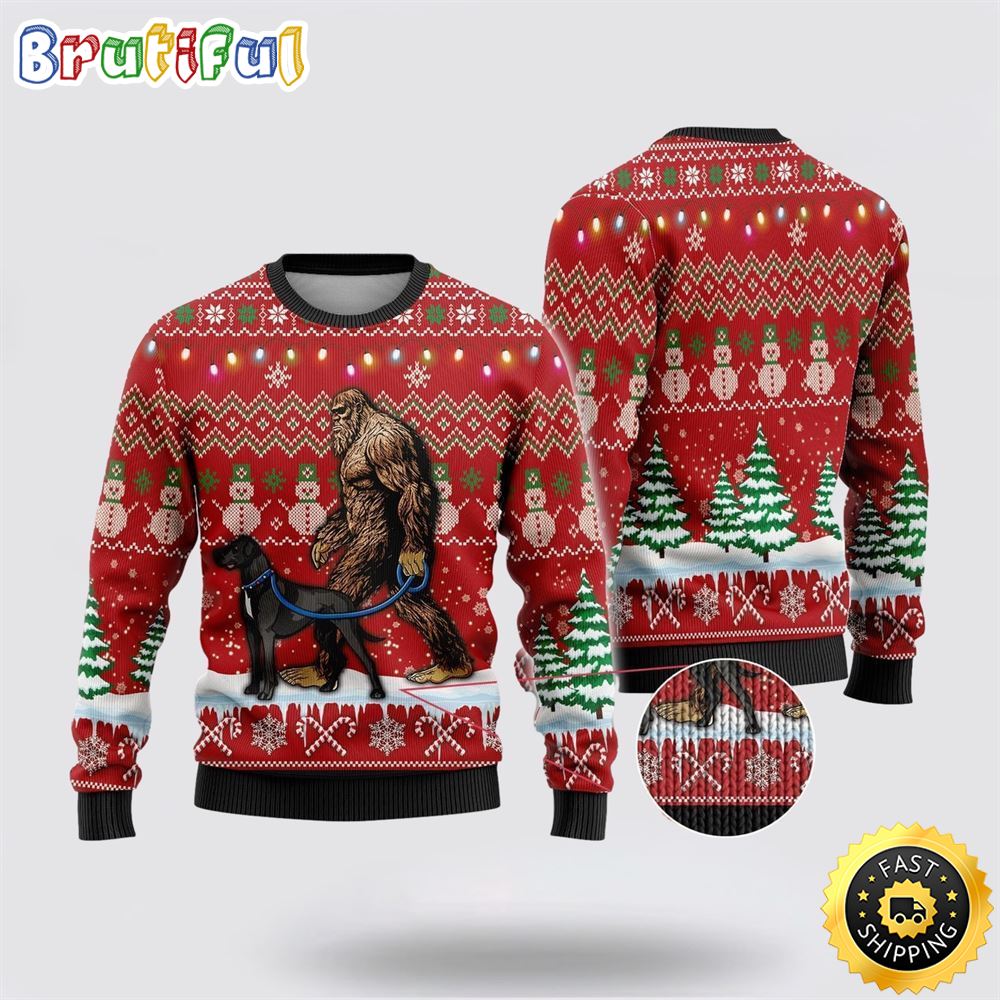Bigfoot Goes To Spend Christmas With Yorkie Ugly Christmas Sweater