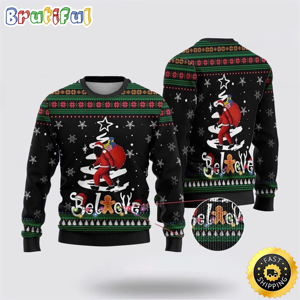 Bigfoot Santa Claus Gifts Ugly Christmas Sweater