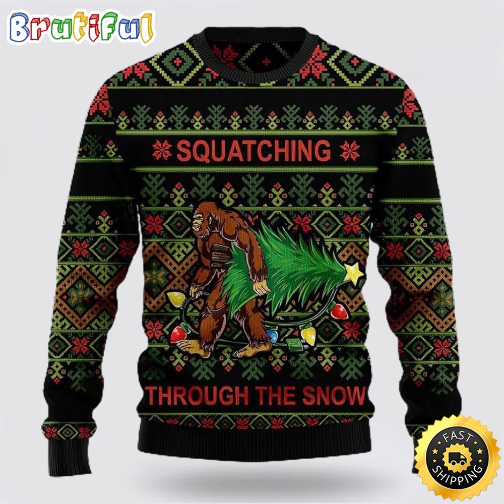 Bigfoot Snow Ugly Christmas Sweater