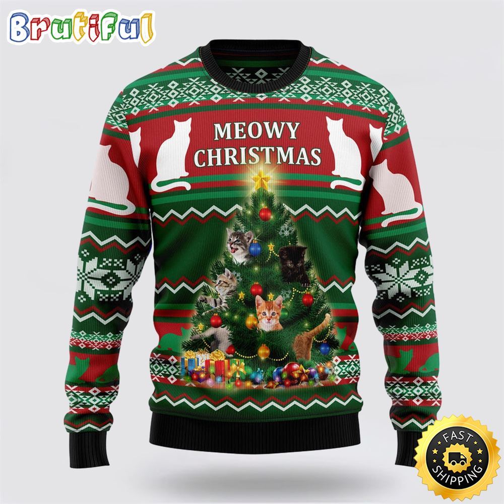 Cat Meowy Christmas Ugly Christmas Sweater Perfect Christmas Gift For Cat Lover