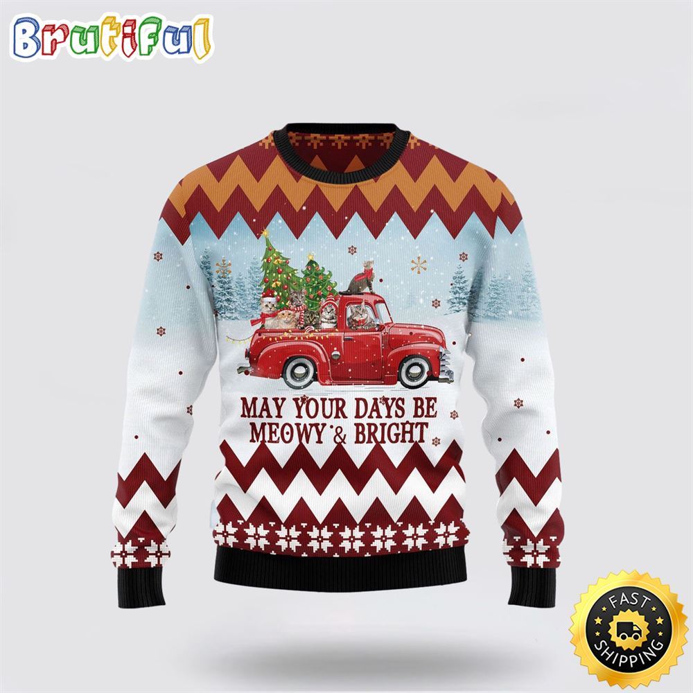 Cat Red Truck Ugly Christmas Sweater Perfect Christmas Gift For Cat Lover