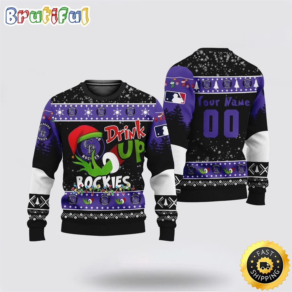 Custom MLB Colorado Rockies Ugly Christmas Sweater Grinch Drink Up Christmas Gift For Football Fans