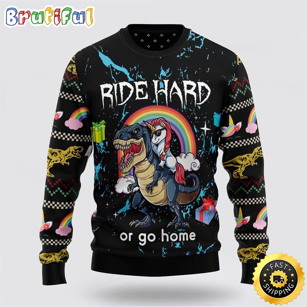 Dinosaur Unicorn Ride Hard Ugly Christmas Sweater Perfect Gifts For Friends