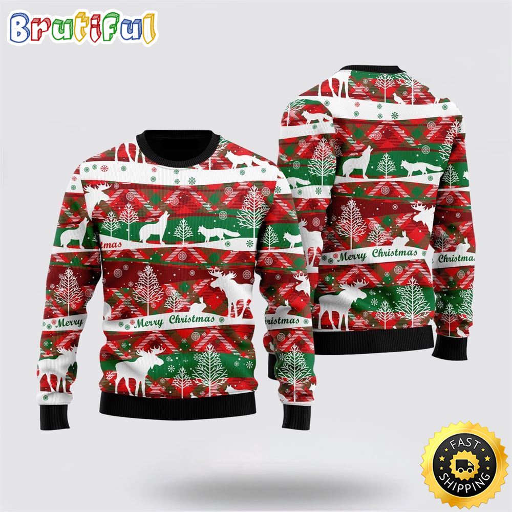 Howling Wolf In Snow Forest Pattern Ugly Christmas Sweater Christmas Gift For That Everyone Will Love