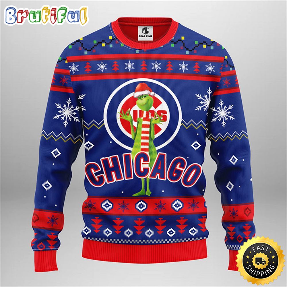 MLB Chicago Cubs Christmas Ugly Sweater Print Funny Grinch Gift For Baseball Fans