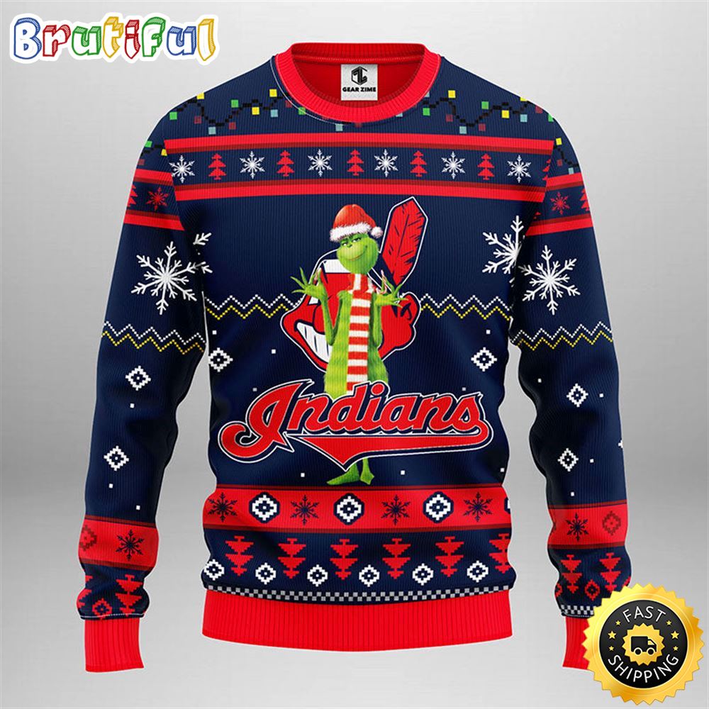 MLB Cleveland Indians Christmas Ugly Sweater Print Funny Grinch Gift For Baseball Fans