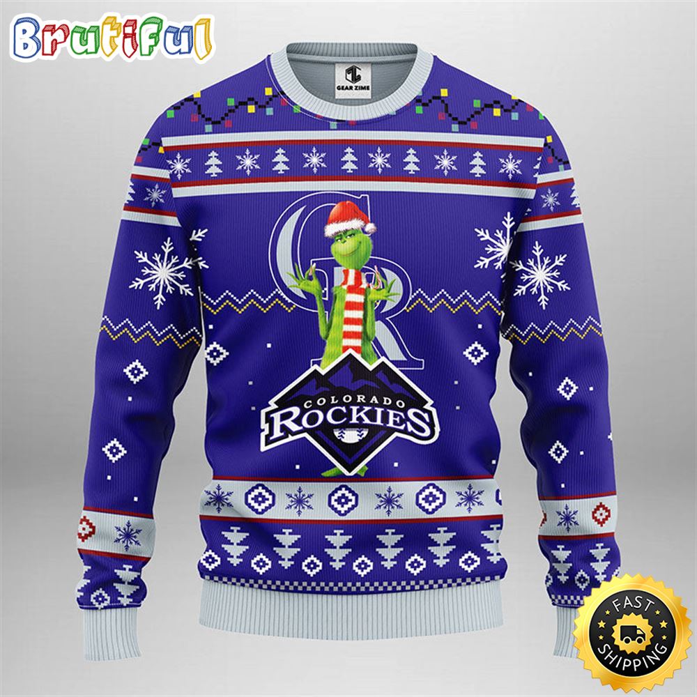 MLB Colorado Rockies Christmas Ugly Sweater Print Funny Grinch Gift For Baseball Fans