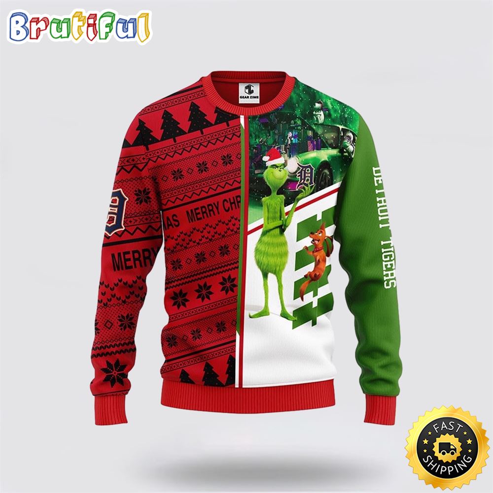 MLB Detroit Tigers Christmas Ugly Sweater Grinch And Scooby-Doo Gift For Baseball Fans