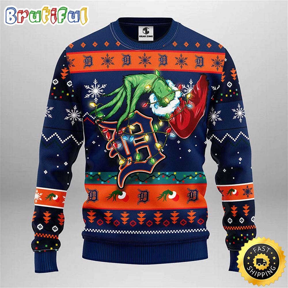 MLB Detroit Tigers Christmas Ugly Sweater Grinch Gift For Baseball Fans