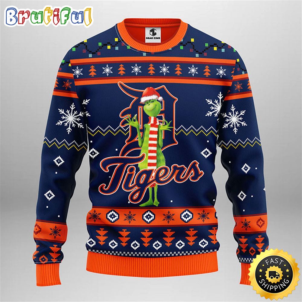 MLB Detroit Tigers Christmas Ugly Sweater Print Funny Grinch Gift For Baseball Fans