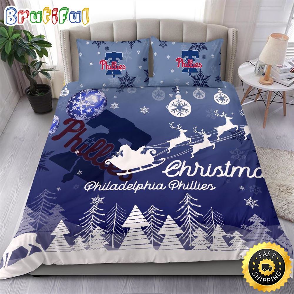 MLB Philadelphia Phillies Bedding Sets Santa Claus Sleigh And Reindeer Christmas Bedding Sets Quilt Bedding Sets