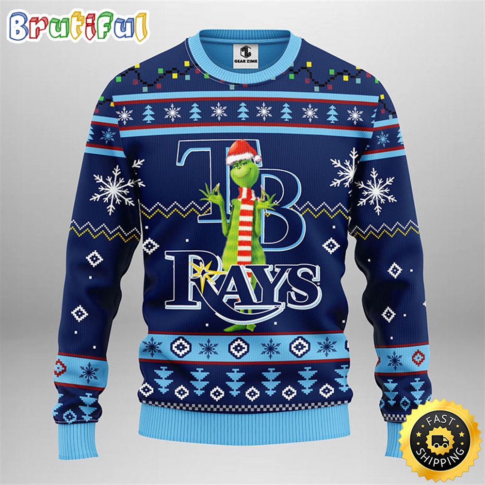 MLB Tampa Bay Rays Christmas Ugly Sweater Print Funny Grinch Gift For Baseball Fans