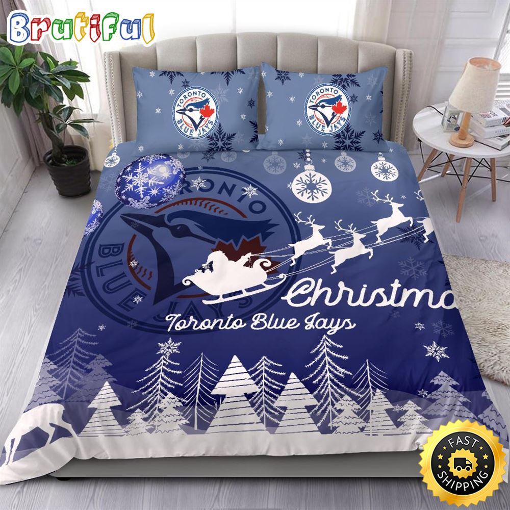 MLB Toronto Blue Jays Bedding Sets Santa Claus Sleigh And Reindeer Christmas Bedding Sets Quilt Bedding Sets