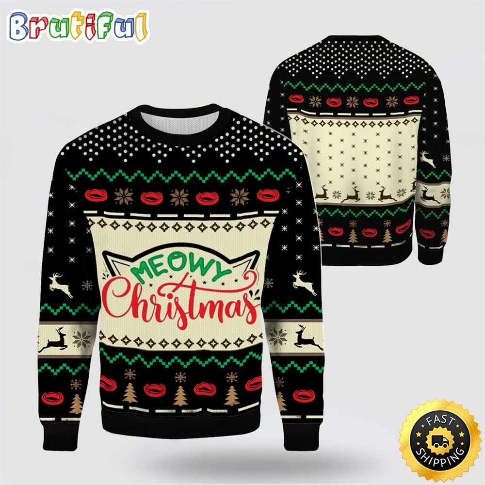 Meowy Christmas Catmas 3D Ugly Christmas Sweater Perfect Christmas Gift For Cat Lover