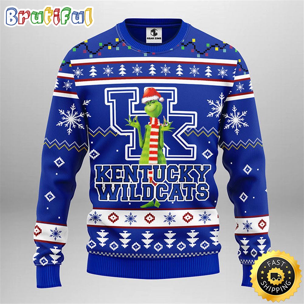 NCAA Kentucky Wildcats Christmas Ugly Sweater Print Funny Grinch Gift For Football Fans