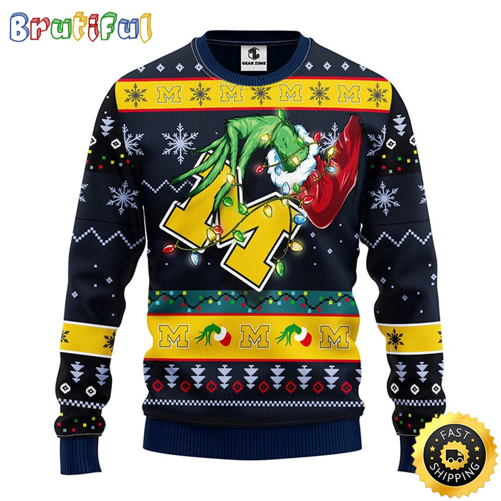 NCAA Michigan Wolverines Christmas Ugly Sweater Grinch Gift For Football Fans