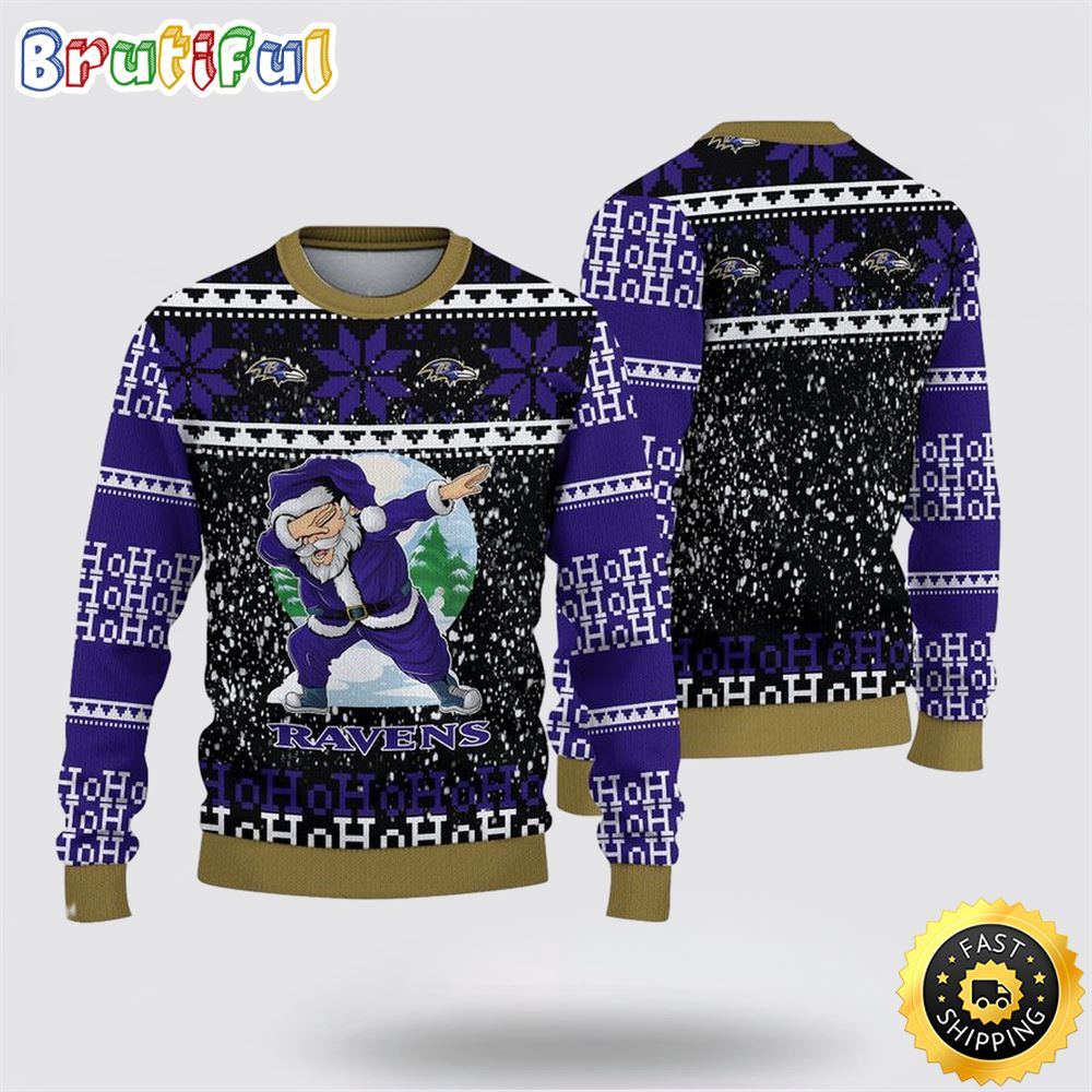 NFL Baltimore Ravens Ugly Sweater Printed Christmas Santa Claus Ho Ho Ho Show Team Spirit