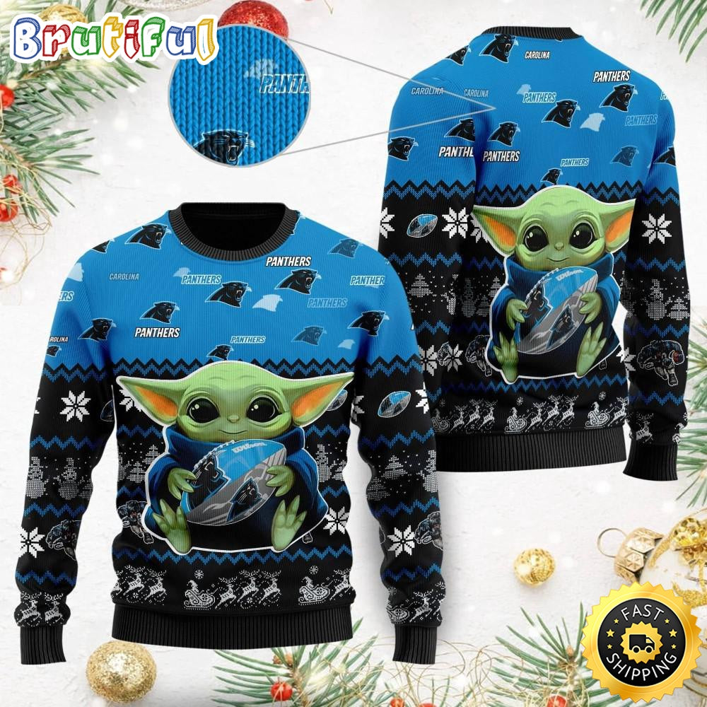 NFL Carolina Panthers Ugly Christmas Sweater Baby Yoda Print Shirts