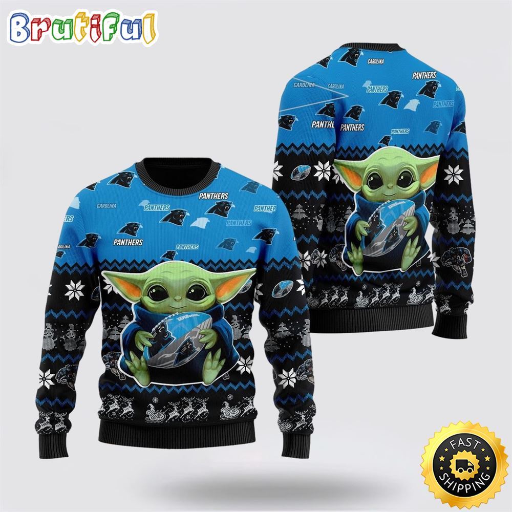 NFL Carolina Panthers Ugly Christmas Sweater Cute Baby Yoda Unisex Sweater