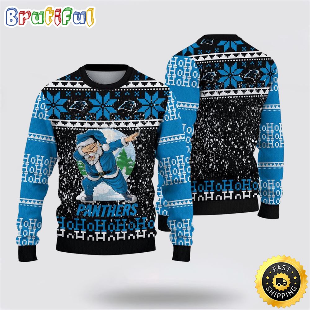 NFL Carolina Panthers Ugly Sweater Printed Christmas Santa Claus Ho Ho Ho Show Team Spirit