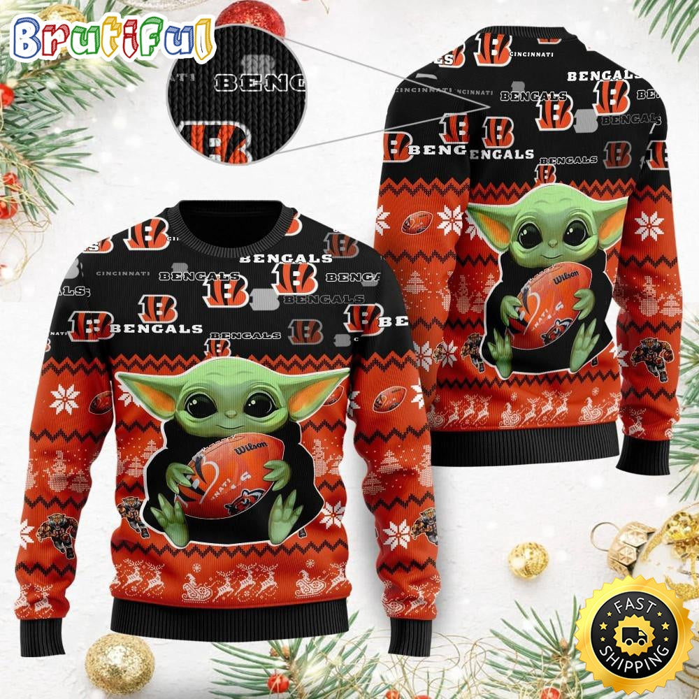 NFL Cincinnati Bengals Ugly Christmas Sweater Baby Yoda Print Shirts