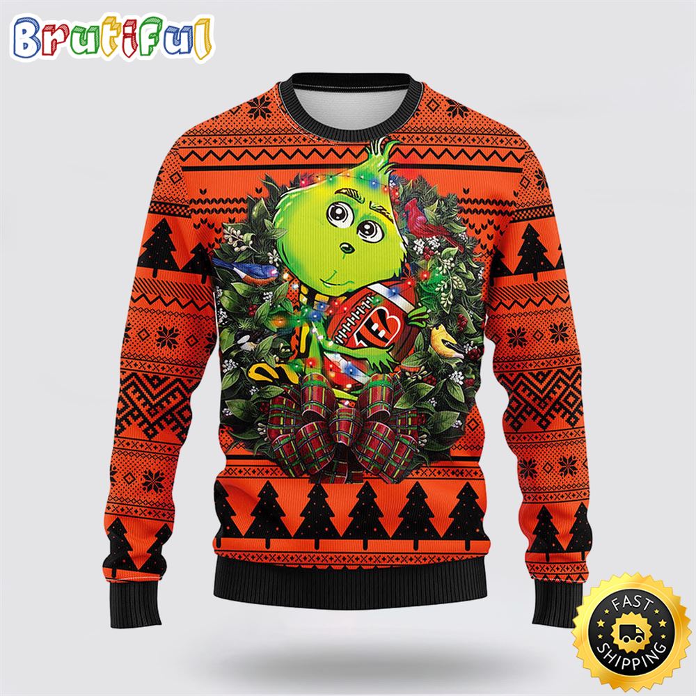 NFL Cincinnati Bengals Ugly Sweater Grinch Hug Ugly Christmas Sweater