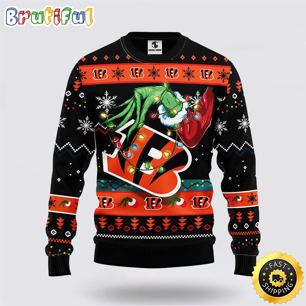 NFL Cincinnati Bengals Ugly Sweater The Hand Of Grinch Ugly Christmas Sweater