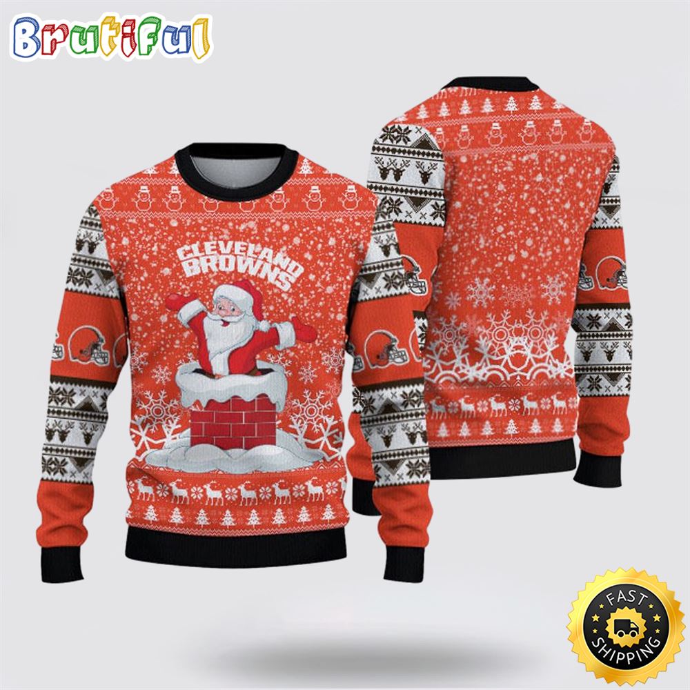 NFL Cleveland Browns Ugly Sweater Printed Christmas Funny Santa Claus Show Team Spirit