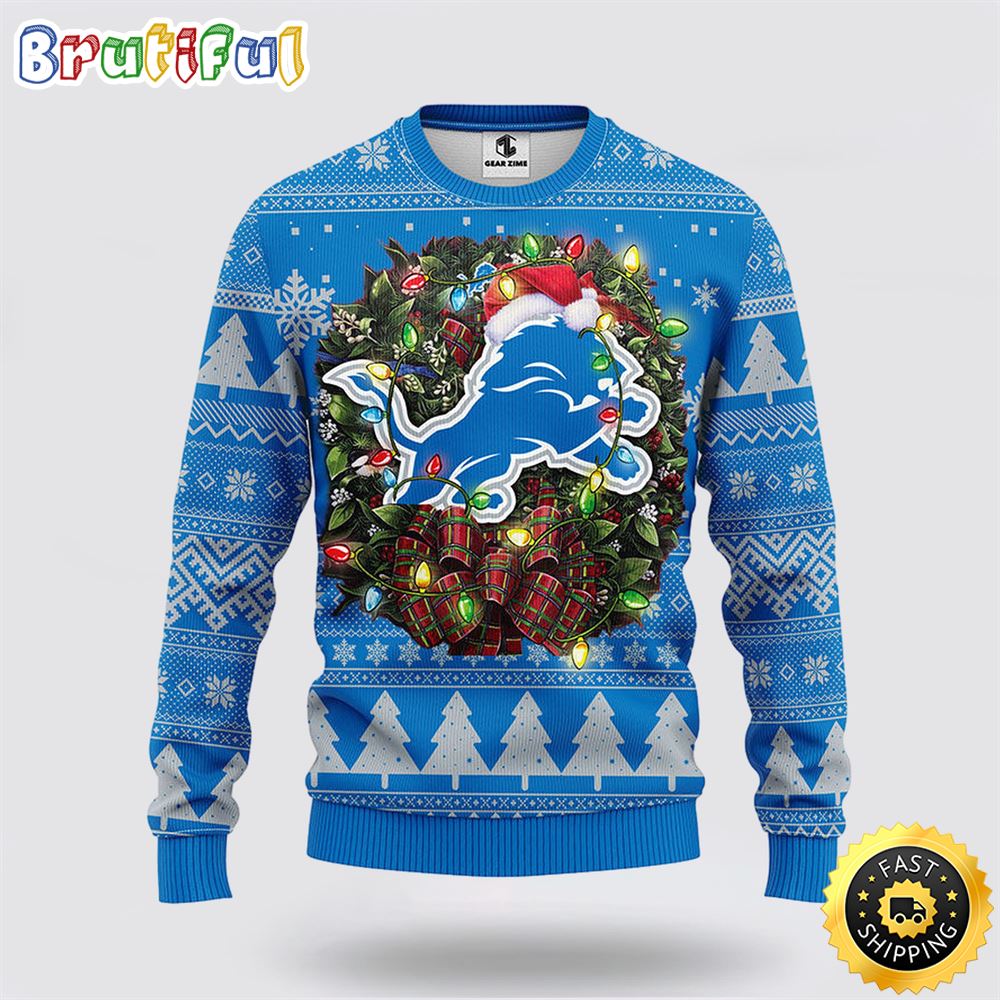 NFL Detroit Lions Ugly Sweater Christmas Wreath Sweater For Fan Football