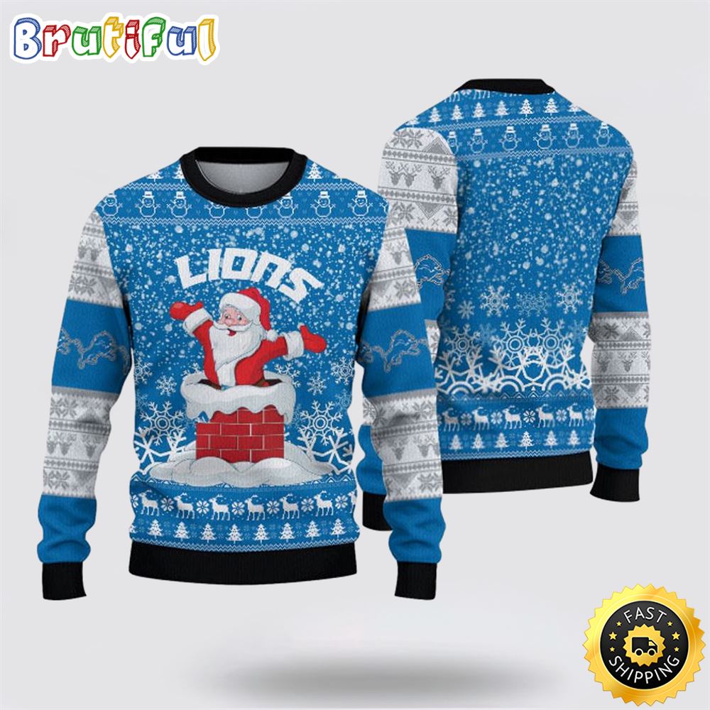 NFL Detroit Lions Ugly Sweater Printed Christmas Funny Santa Claus Show Team Spirit
