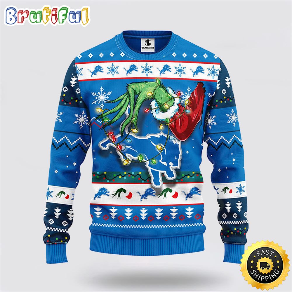 NFL Detroit Lions Ugly Sweater The Hand Of Grinch Ugly Christmas Sweater
