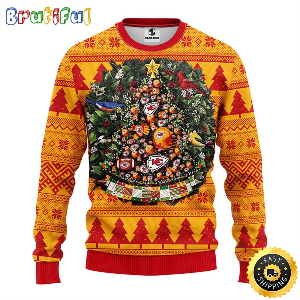 NFL Kansas City Chiefs Ugly Christmas Sweater Ball Pine Tree Christmas Unisex Sweater