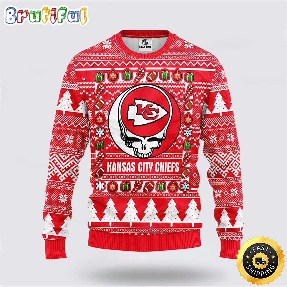 NFL Kansas City Chiefs Ugly Sweater Grateful Dead Ugly Christmas Fleece Sweater