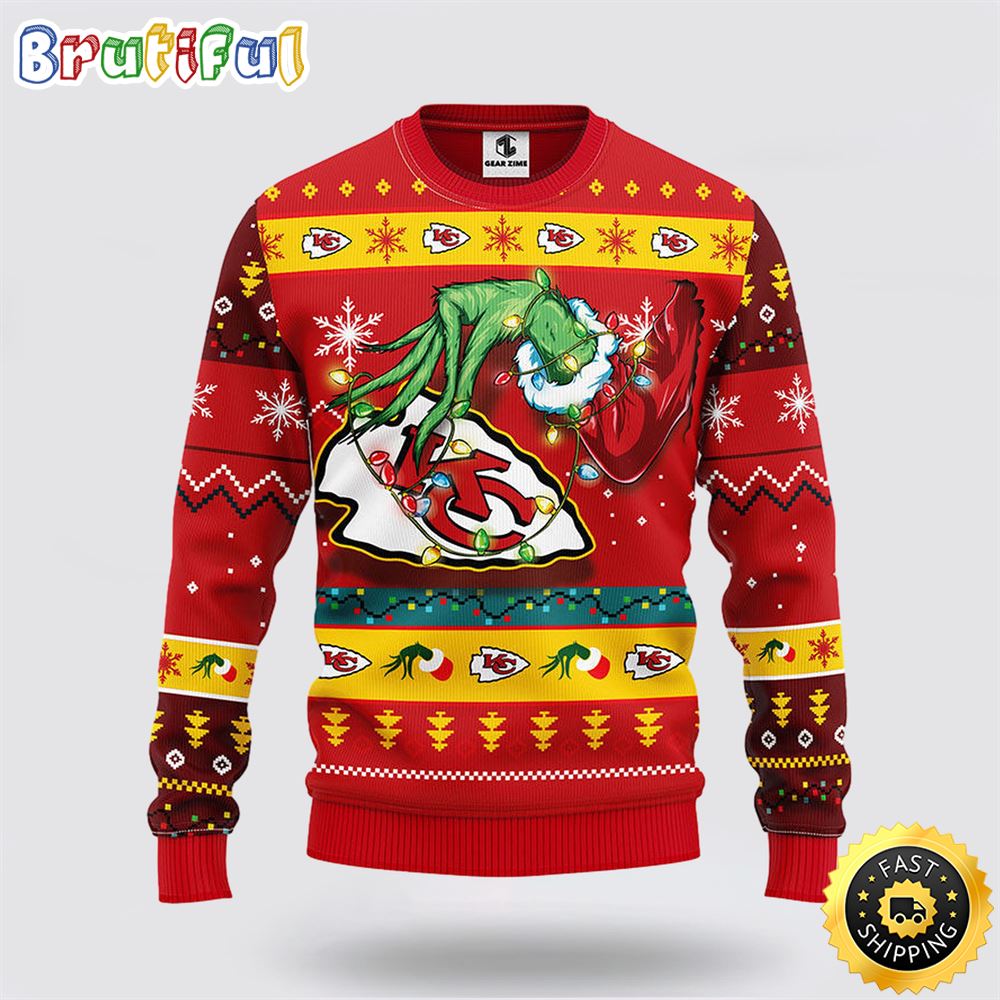 NFL Kansas City Chiefs Ugly Sweater The Hand Of Grinch Ugly Christmas Sweater