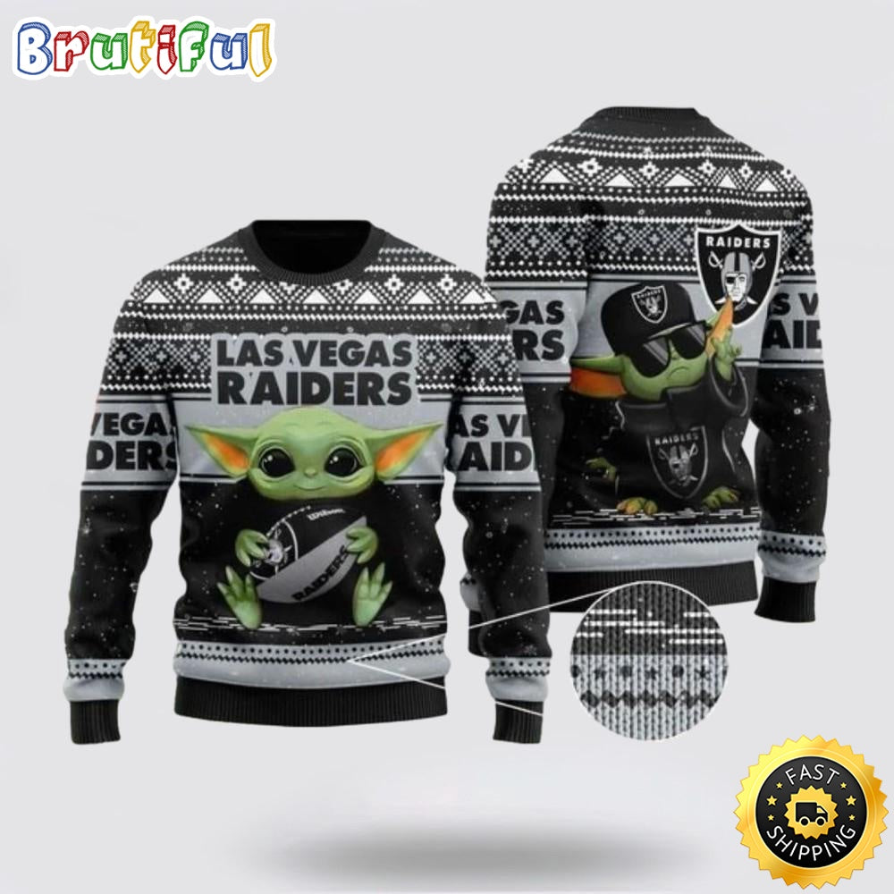 NFL Las Vegas Raiders Christmas Ugly Christmas Sweater Baby Yoda 3D Sweater