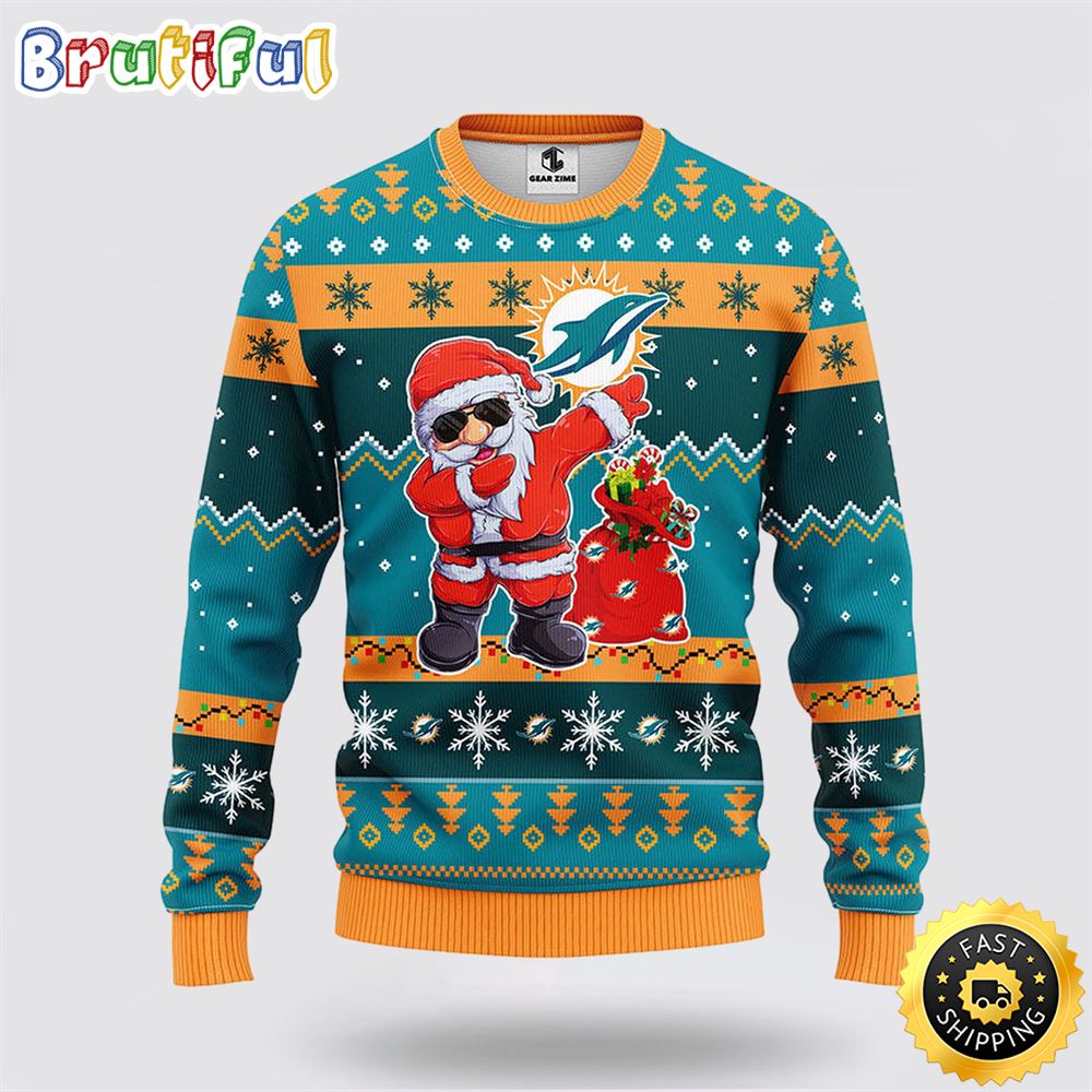 NFL Miami Dolphins Ugly Sweater Santa Claus Ugly Christmas Sweater
