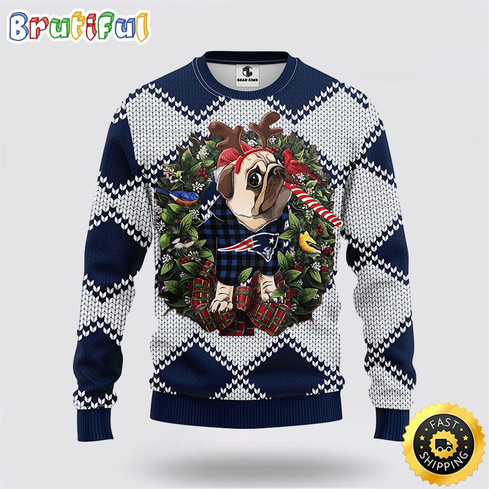 NFL New England Patriots Ugly Sweater Pub Dog Ugly Christmas Sweater