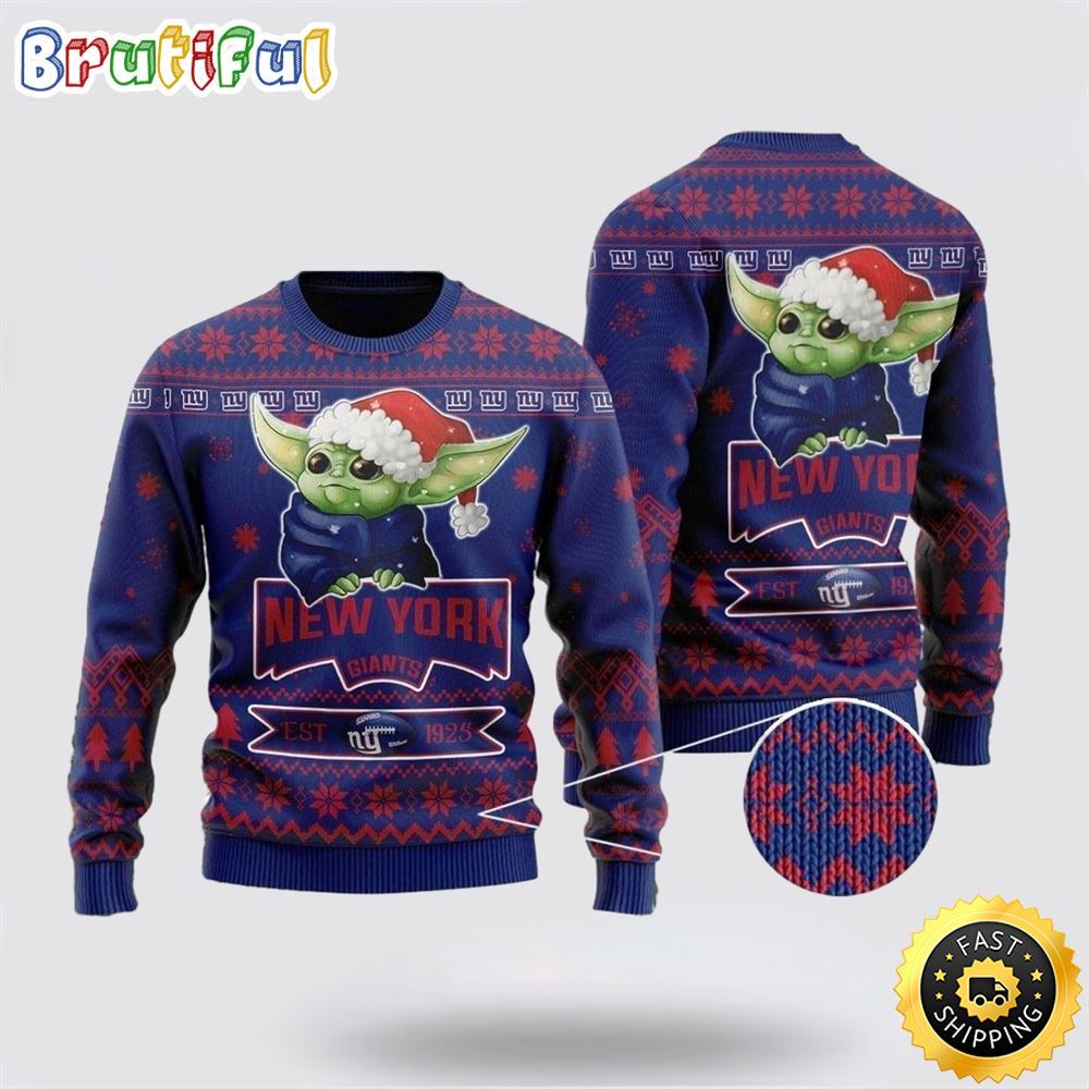 NFL New York Giants Ugly Christmas Sweater Cute Baby Yoda Unisex Sweater