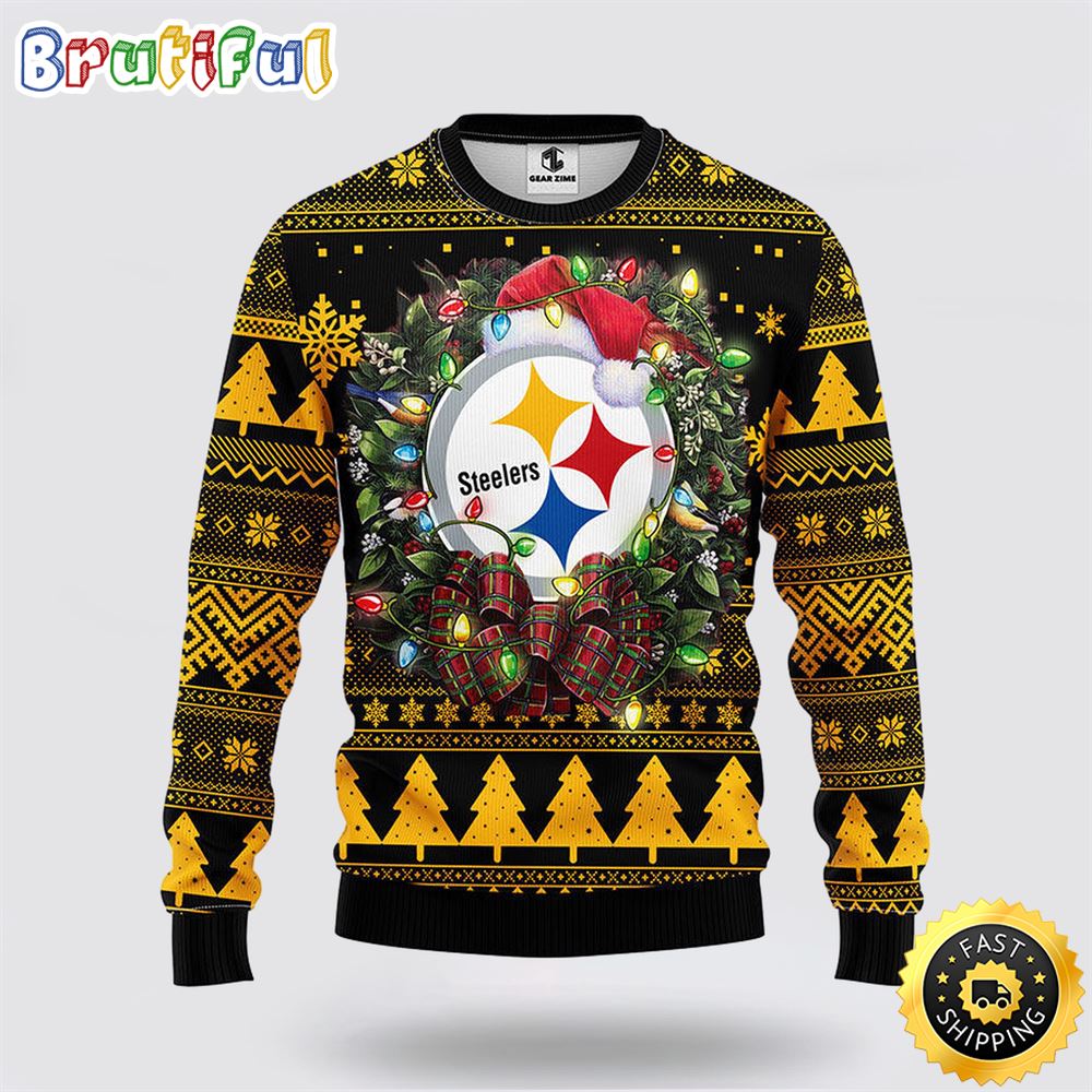 NFL Pittsburgh Steelers Ugly Sweater Christmas Wreath Sweater For Fan Football