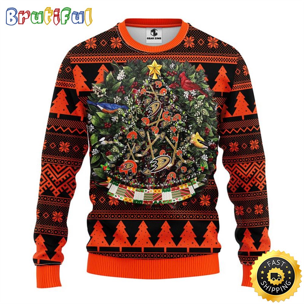 NHL Anaheim Ducks Ugly Christmas Sweater Ball Pine Tree Christmas Unisex Sweater