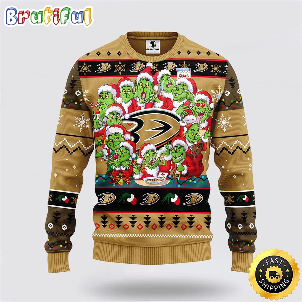 NHL Anaheim Ducks Ugly Sweater 12 Expressions Of Grinch During The Christmas Season Sweater