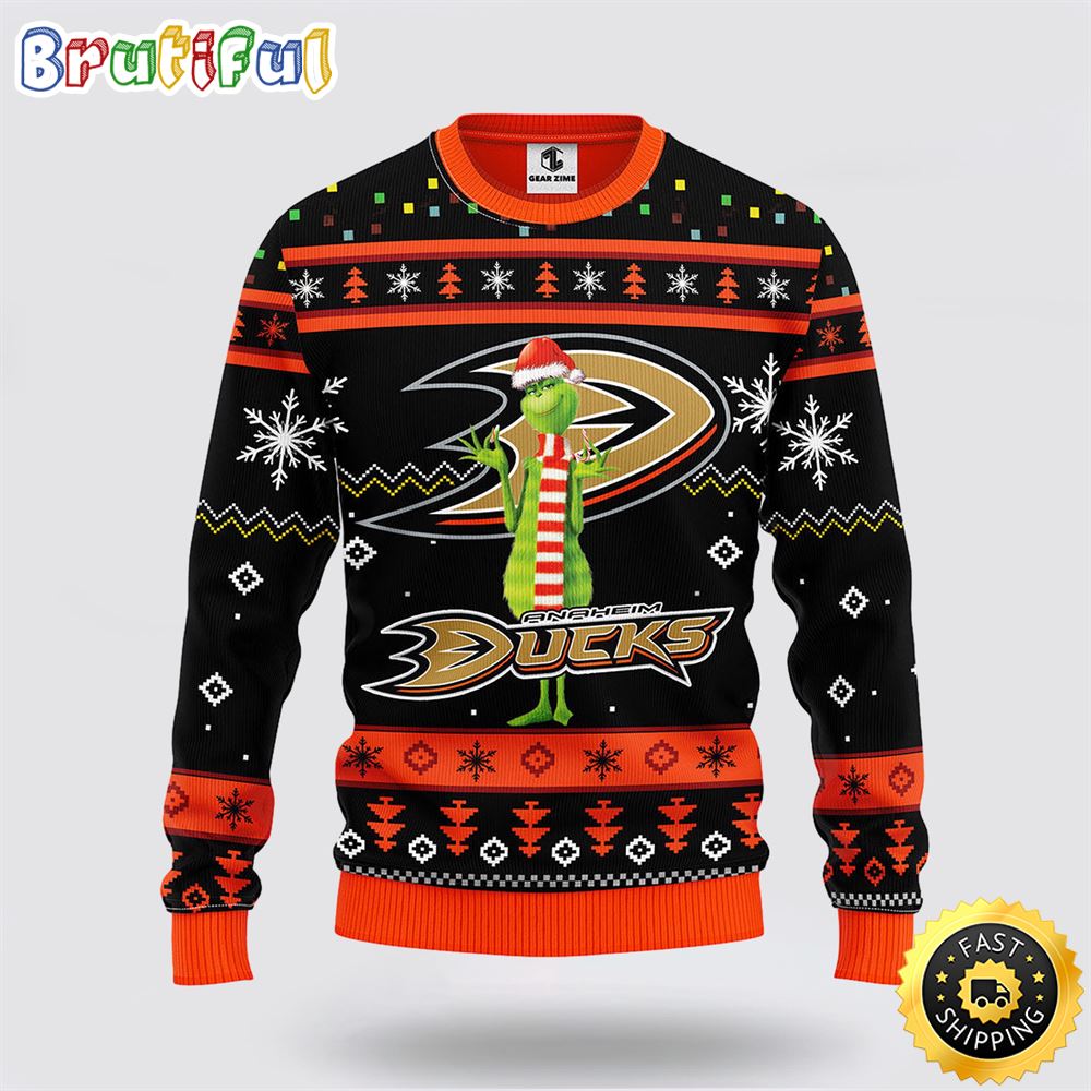 NHL Anaheim Ducks Ugly Sweater Funny Grinch Ugly Christmas Sweater