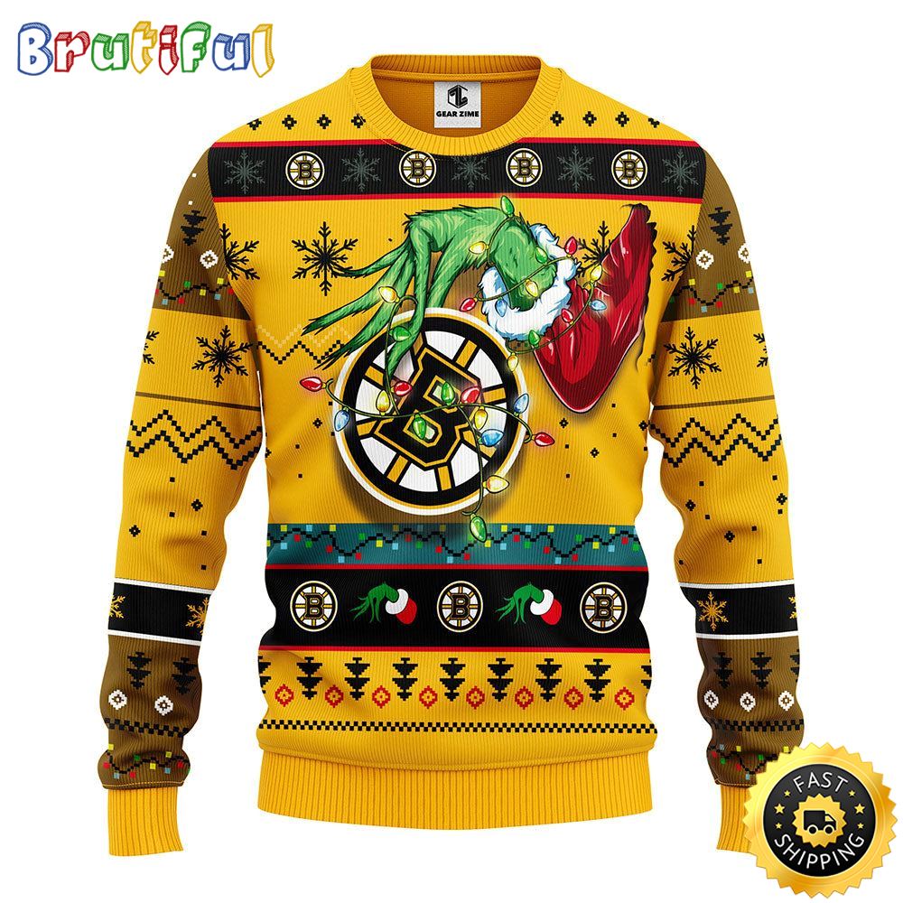 NHL Boston Bruins Christmas Ugly Sweater Grinch Gift For Hockey Fans